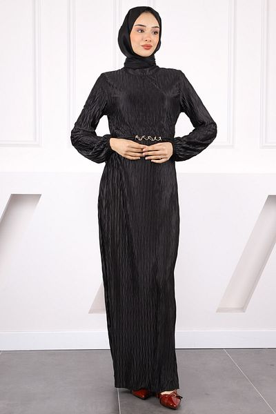 İmajButik Μαύρο φόρεμα με πλισέ