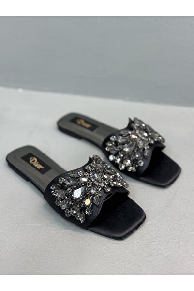 DİVA Siyah Taşlı Kadın Günlük Terlik