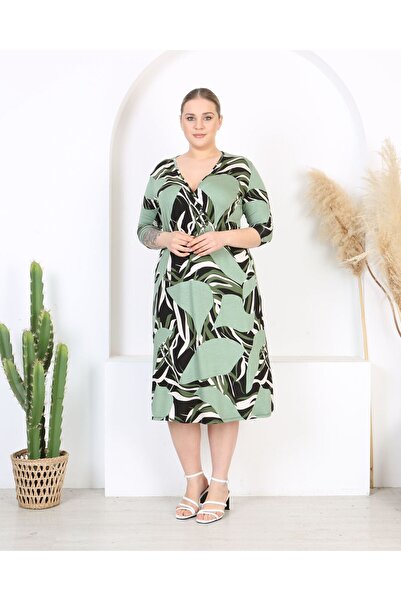 Butik Nilyam Γυναικείο ελαστικό φόρεμα με διπλό γιακά με μανίκια τριών τετάρτων 24742