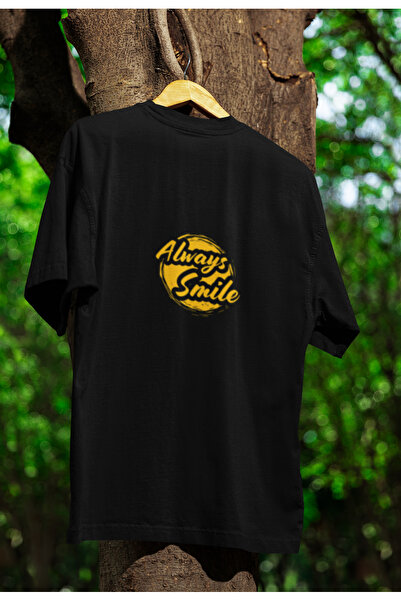 MG تي شيرت مطبوع عليه ALWAYS SMILE للجنسين برقبة دائرية من القطن مقاس كبير وأ...