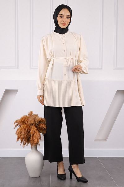 İmajButik Stone Skirt Pleated Waist Belted Tunic