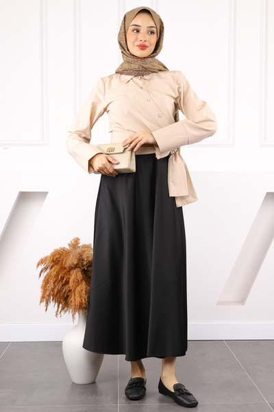 İmajButik Μπεζ πουκάμισο Crop Tie Waist