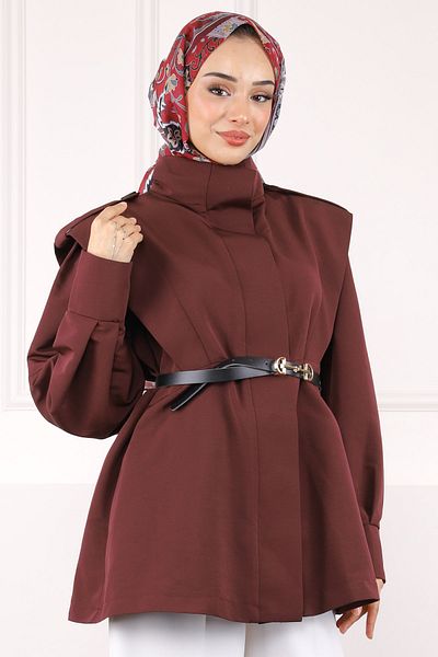 İmajButik Καμπαρντίνα με ζώνη με επωμίδες ώμους