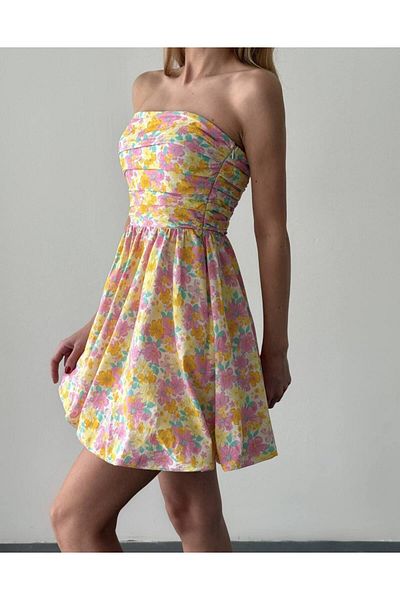Panku Bizu Design Store Anthusae Strapless Balloon Skirt Floral Mini Dress