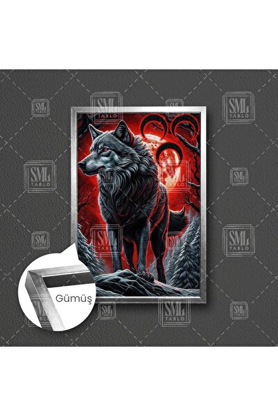 SML TABLO Bozkurt Üç Hilal Göktürkçe Turan Gece Ay Işığı Boz Kurt Ülkücü Çerç...