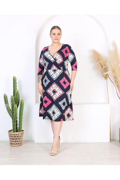 Butik Nilyam Γυναικείο ελαστικό φόρεμα με διπλό γιακά με μανίκια τριών τετάρτων 24742