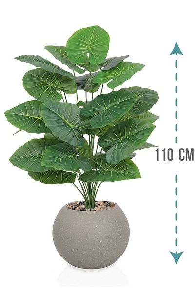 Generic Artificial Heart Leaf Seedling (Alocasia 24 Branches) in a Round Plastic Pot