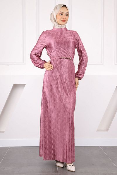 İmajButik Φόρεμα Dusty Rose Πλισέ Κρασ