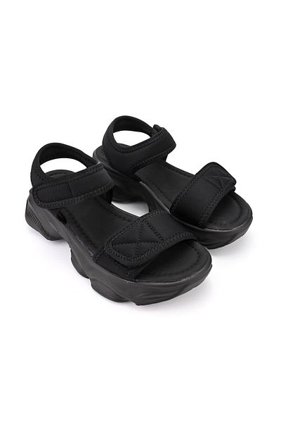 Tmall Sandale de damă, cu platformă, din material textil, Sa61, negre