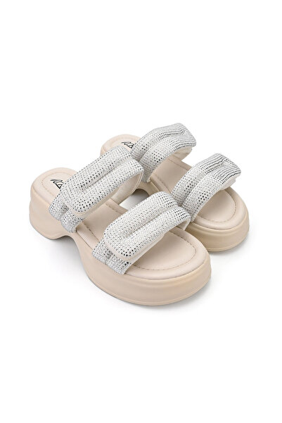 Tmall Women's Casual Slippers, Made Of Eco-leather, Sp110, Beige With Shiny Silver