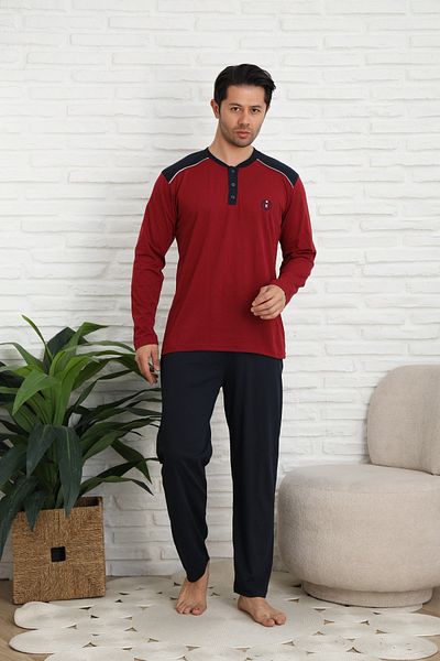MODAREYA Long Sleeve, Thin, Seasonal Combed Cotton, Buttoned Collar, Embroidered, Arabic Men's Pajama Set