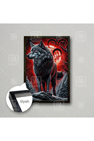 SML TABLO Bozkurt Üç Hilal Göktürkçe Turan Gece Ay Işığı Boz Kurt Ülkücü Çerç...