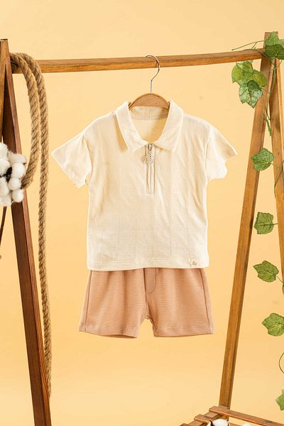 bombe Girl Boy Baby Kids Camel 2 Piece Set Polo Neck Shorts Cotton Comfortable Trend Fashion Bottom Top Set