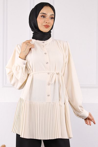 İmajButik Stone Skirt Pleated Waist Belted Tunic