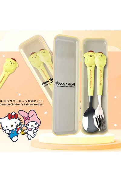 Choice Pom Pom Purin Sanrio Children Tableware Hello Kitty Melody Kuromi Silicone Handle Tableware Two-piec