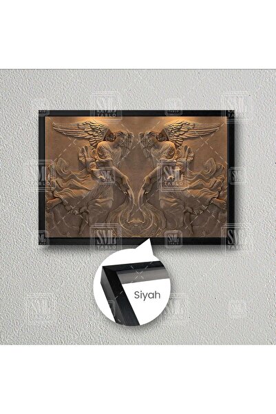 SML TABLO Mermer Kabartma Efektli Melek Kanat Çerçeveli Yatay Kanvas Tablo
