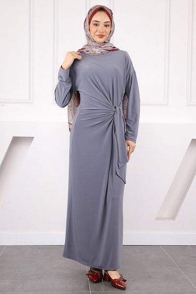 İmajButik Φόρεμα καπνιστό πλαϊνό δέσιμο