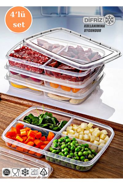 Palica Set of 4 Refrigerator Organizer Microwave and Freeze Suitable Storage Container 4 X 400 ml Organizer