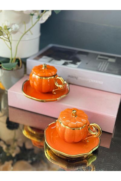 hinezahome Orange Pumpkin Cup Set for 6 People with 18 Pieces with Lid