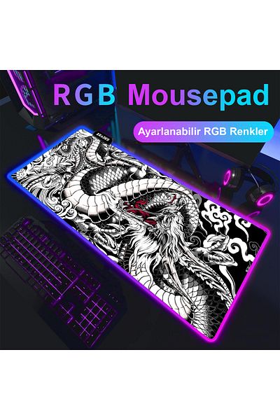 Xrades White Dragon Rgb Mousepad 80X30 cm 13 Different Color Modes Waterproof Gamer Gaming XL Mausepad