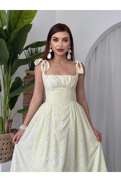 Julidress Rochie premium cu pliuri, cu modele florale, cu detaliu corset