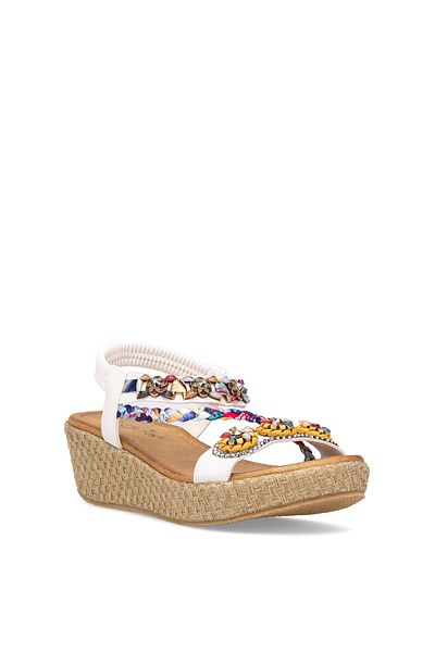 Guja 25Y153-2 Women's Stone Flat Sandals White
