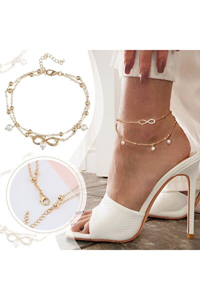 skycott Vücut Bohemia Altın Renk Zincir Ayak Bileği Bilezik Bacak Ayak/infinity Şekil/İncilerle