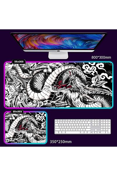 Xrades White Dragon Rgb Mousepad 80X30 cm 13 Different Color Modes Waterproof Gamer Gaming XL Mausepad