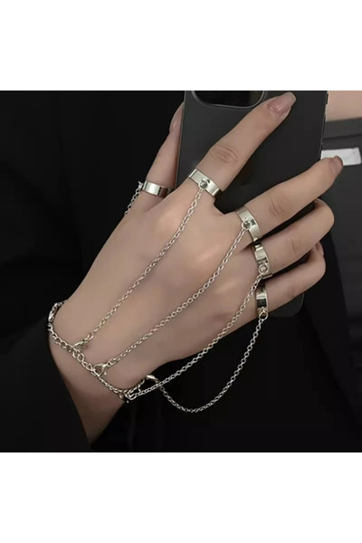 Choice1 AJZ50039S Punk Geometric Black Color Chain Wrist Bracelet Ring For Wo...