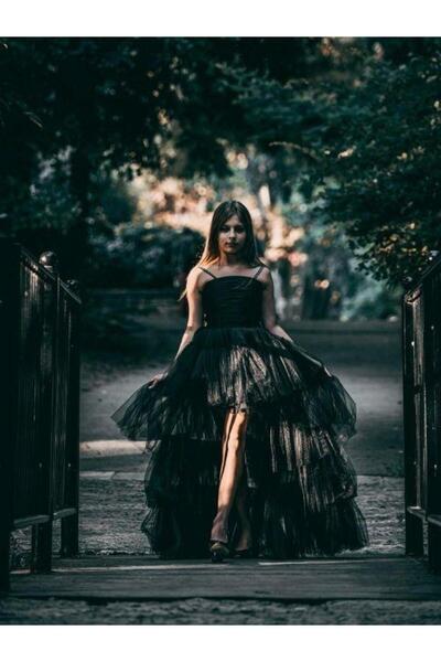 Zekids Kız Çocuk Önü Drapeli Önü Kısa Arkası Uzun Tasarım Abiye