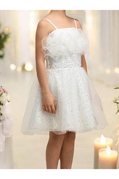 Zekids Βραδινό φόρεμα για κορίτσι με λεπτομέρεια λουλουδιών και κεντημένο σχέδιο με γκλίτερ