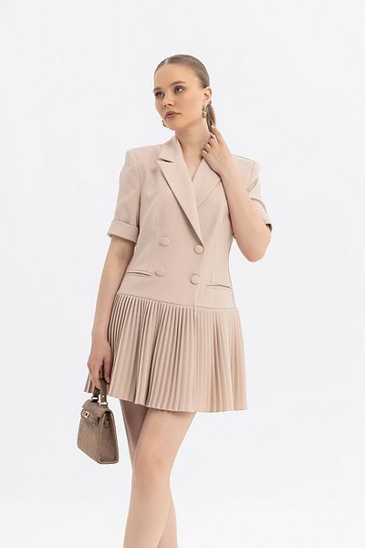 SOFT Jacket-Dress with Fabric Overlay Button Pleated Skirt