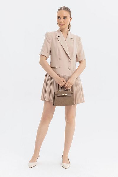 SOFT Jacket-Dress with Fabric Overlay Button Pleated Skirt