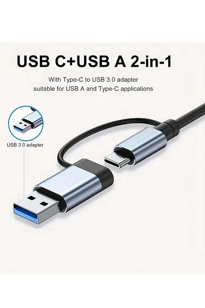Spon USB C + USB Type A Hub 8 in1, USB C Adapter with Two USB-C Ports, USB 3.0, SD / TF Card Reader