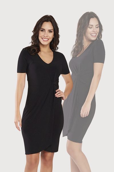 Laranor Black V-Neck Waist Twisted Detail Double Breasted Skirt Dress 24L7539