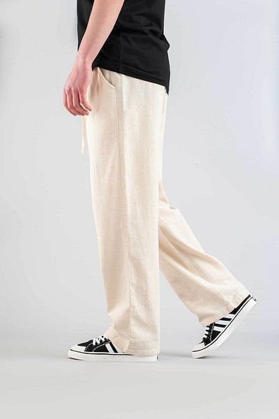 bombe Men's pants elastic waist linen casual stretchy Stretch Fabric basic cotton jogger