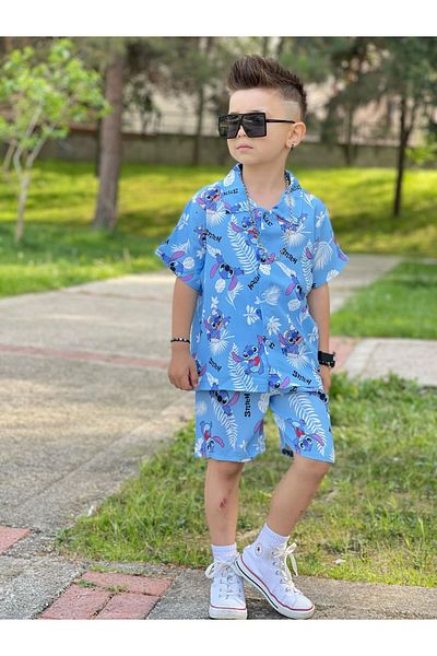 loisswear Boy's Stitch Printed Shirt Shorts Set