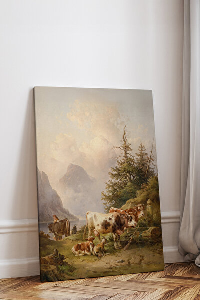 epiqart Göl Kenarında Çoban Kızla Birlikte Hayvan Sürüsü - Kanvas Tablo