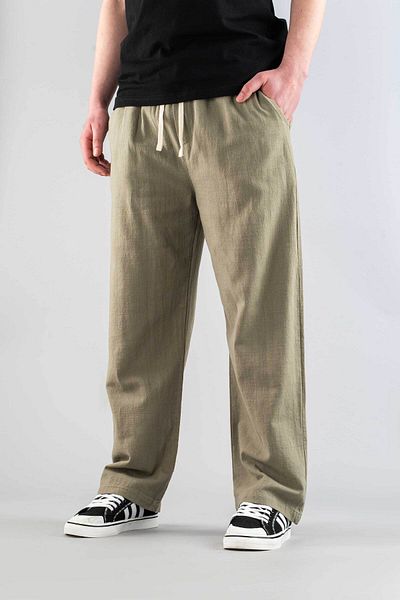 bombe Men's Trousers Elastic Waist Linen Comfortable Stretchy Lycra Basic Cotton Jogger Khaki