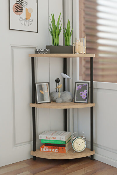 BARIN DESIGN 3 Katlı Dekoratif Köşe Raf Modern Kitaplık, Saksılık, Ev ve Ofis...