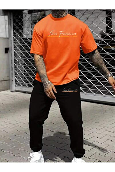 PAVRO بدلة رياضية كبيرة الحجم للرجال طقم بدلة رياضية مطبوعة من سانفران