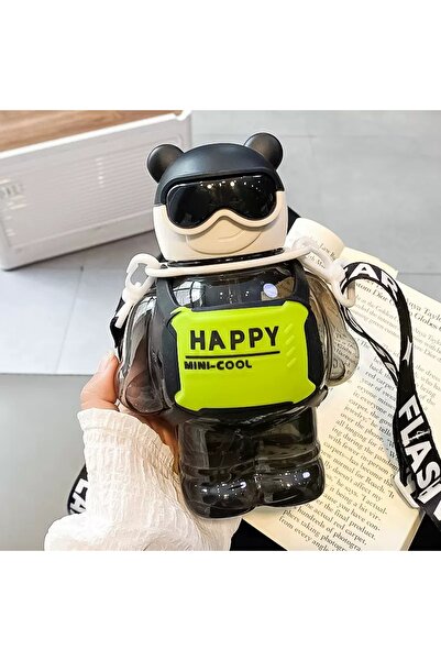 Livava Cool Bear Drinker 800 Ml, with Hanger and Straw, Black, 30X13