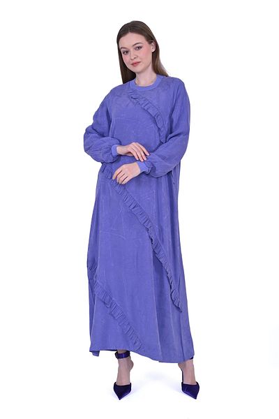 Invee Invee 7024 Ruffle Detailed Purple Modal Dress
