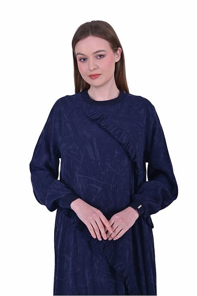 Invee Invee 7024 Ruffle Detailed Navy Blue Modal Dress