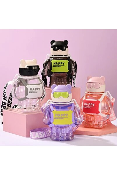 Livava Cool Bear Drinker 800 Ml, with Hanger and Straw, White, 30X13