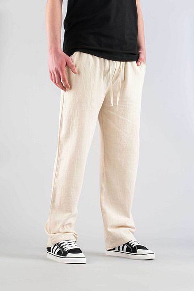 bombe Men's pants elastic waist linen casual stretchy Stretch Fabric basic cotton jogger