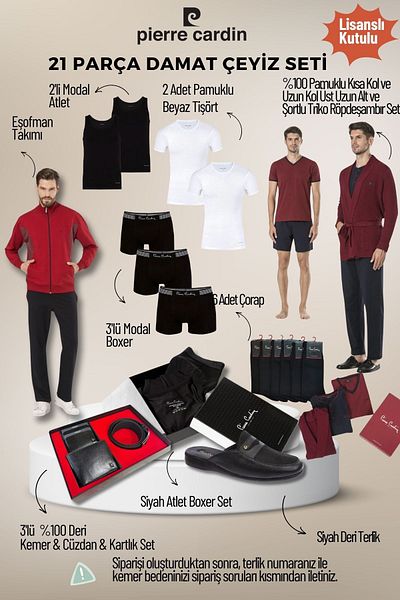 Pierre Cardin Men's Licensed Boxed Claret Red 21-Piece Groom Dowry Set Qçs.6Ey.Tk.Z6K06.21.L