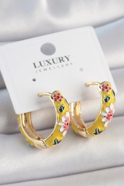 STOREMAX Brass Gold Color Hoop Model Flower Enamel Women's Earrings - Tj-Bkp10475