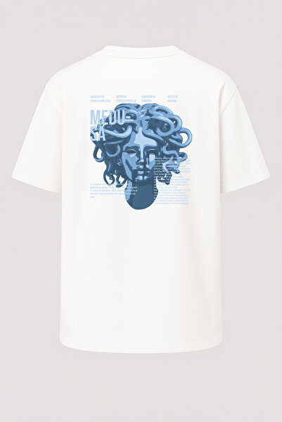 nirvoda Medusa Printed Oversize Blue Unisex T-Shirt