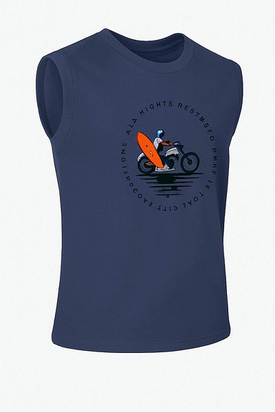 trender Motorcycle Print Indigo Men's Sleeveless T-Shirt